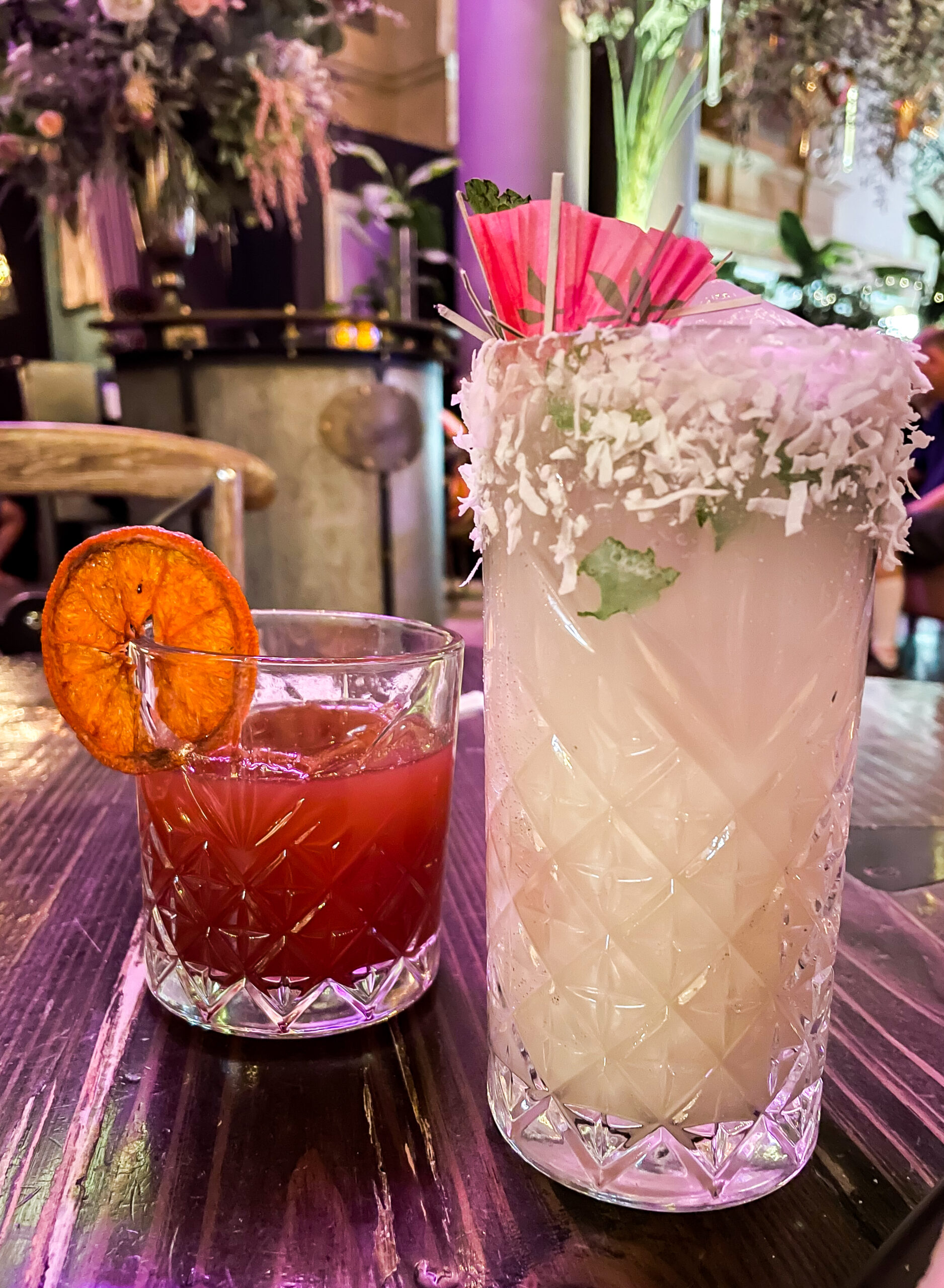 Red Cocktail and White Cocktail from Vanderpump Cocktail Garden at Caesar's Palace Resort in Las Vegas. 