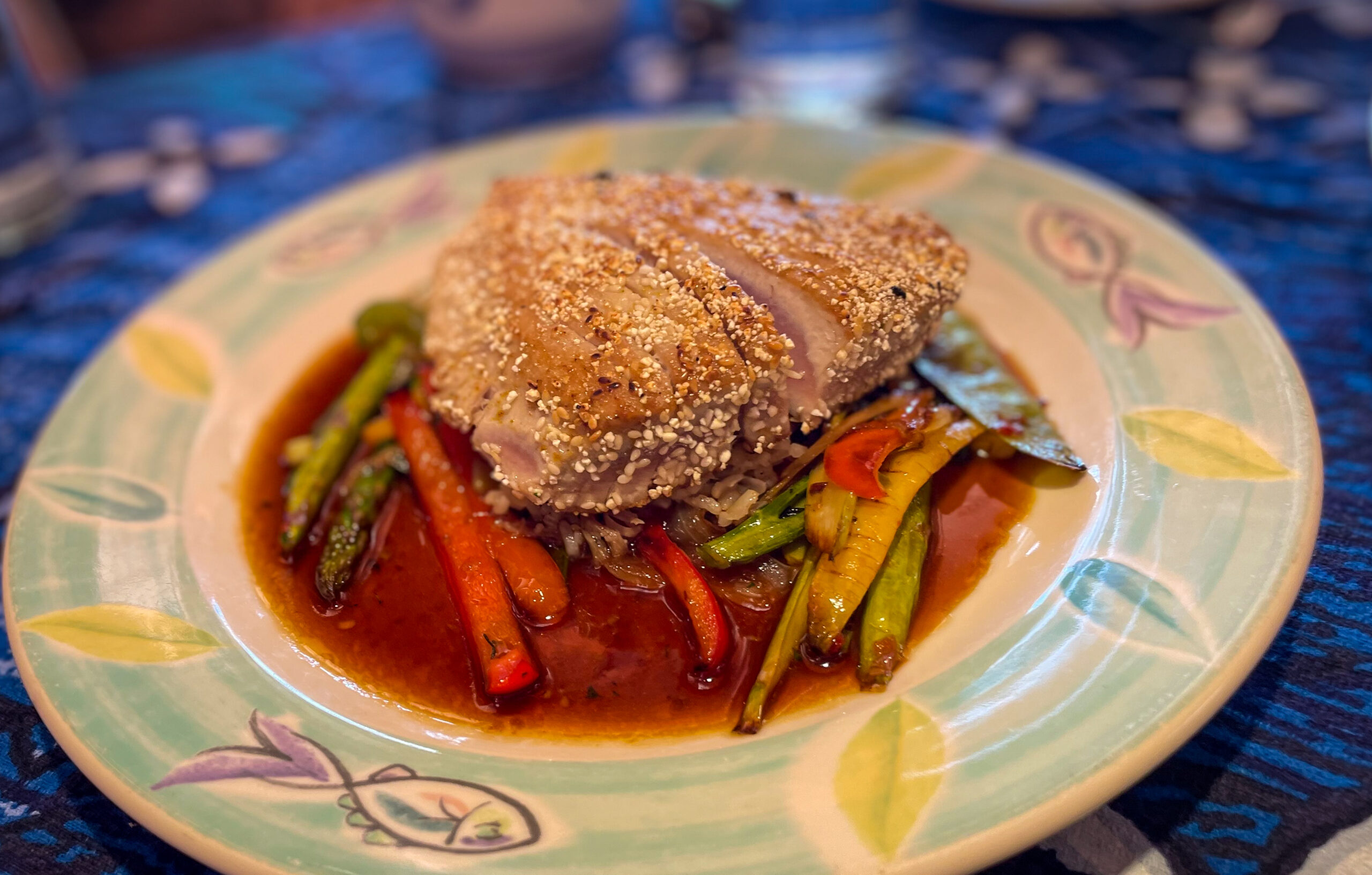 Sesame-Rice Crusted A'Ku Fish Entree from Mama's Fish House in Maui, Hawaii