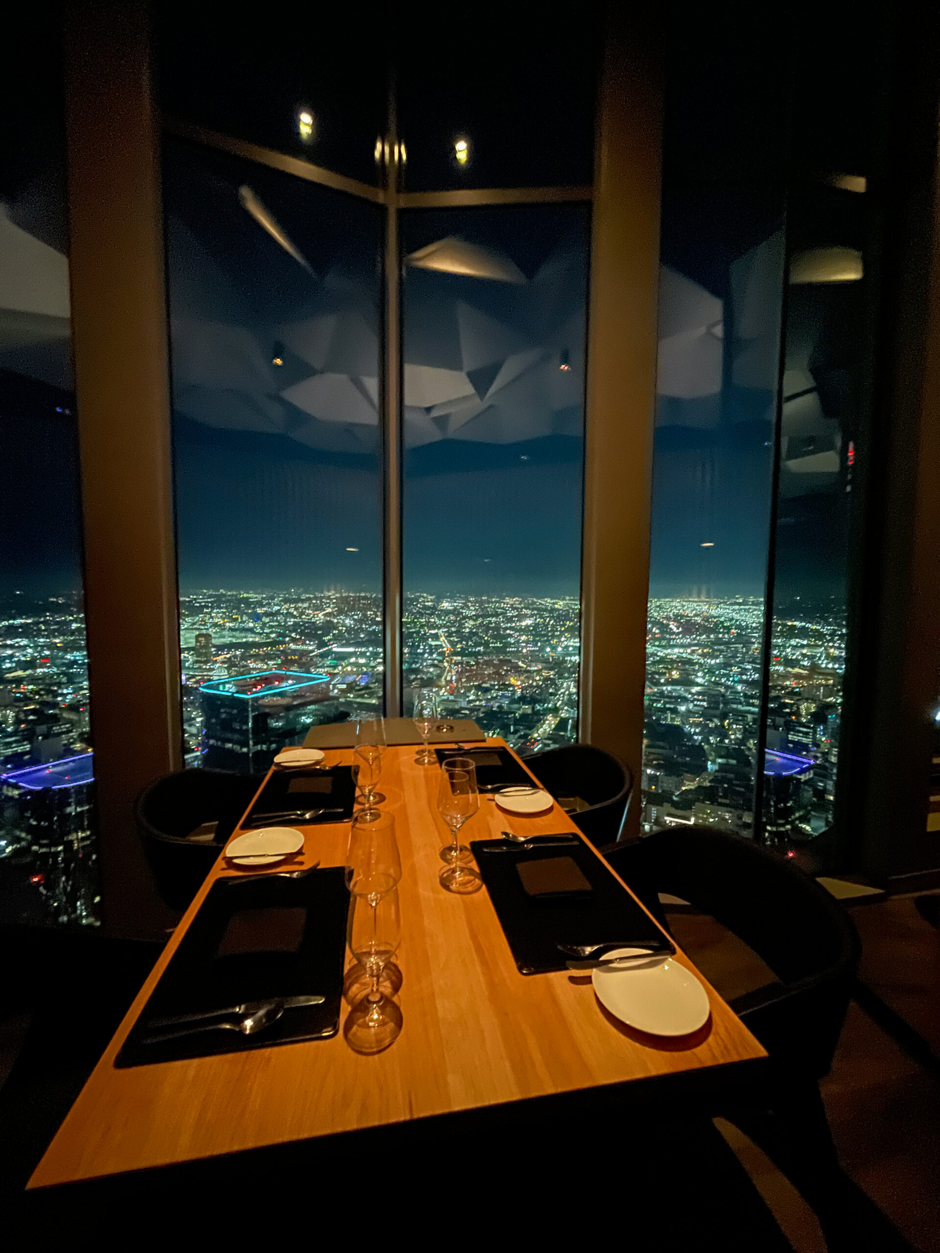 Dining table with a view at 71 Above in Los Angeles