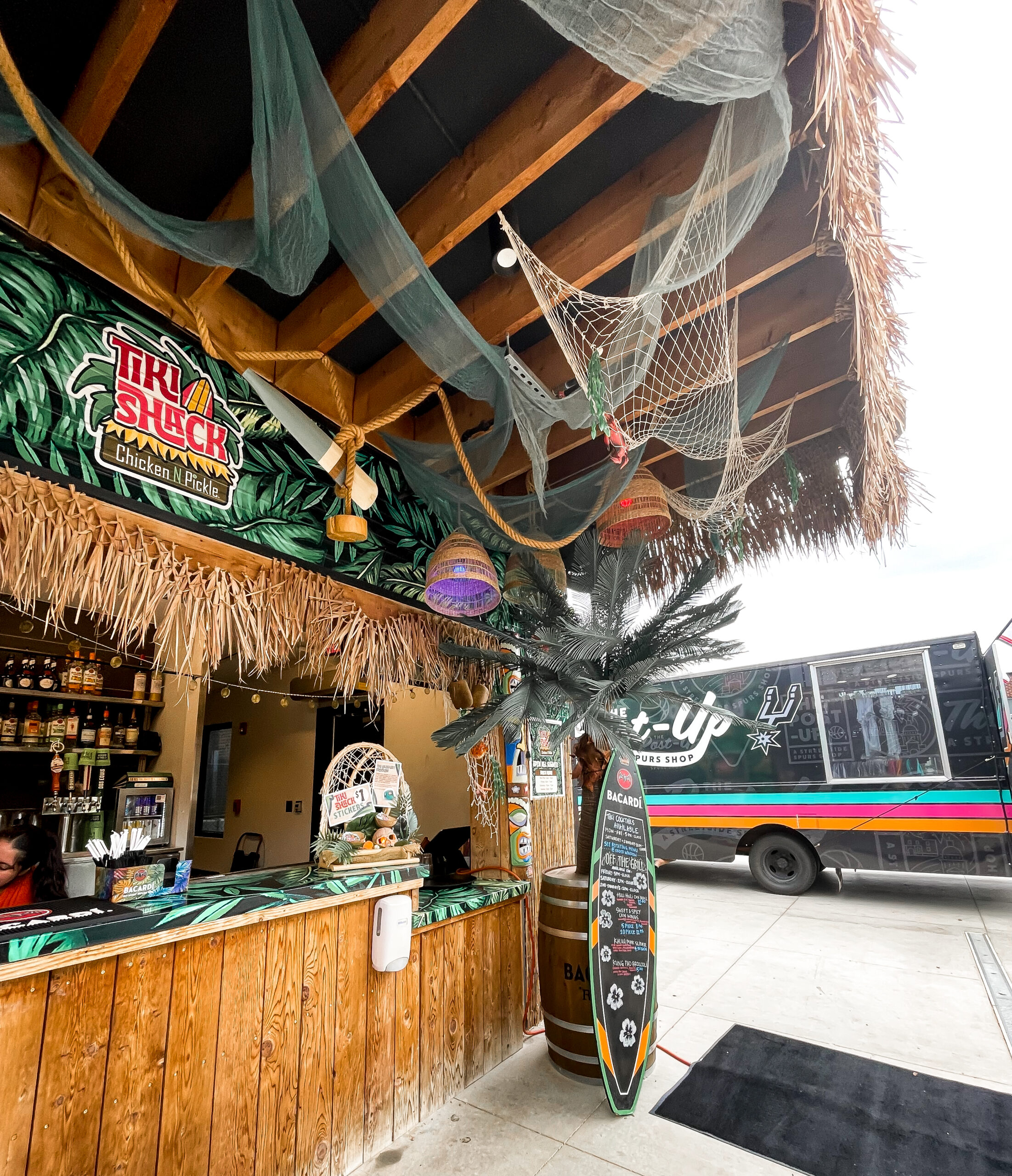 Food truck and tiki shack at Chicken and Pickle.