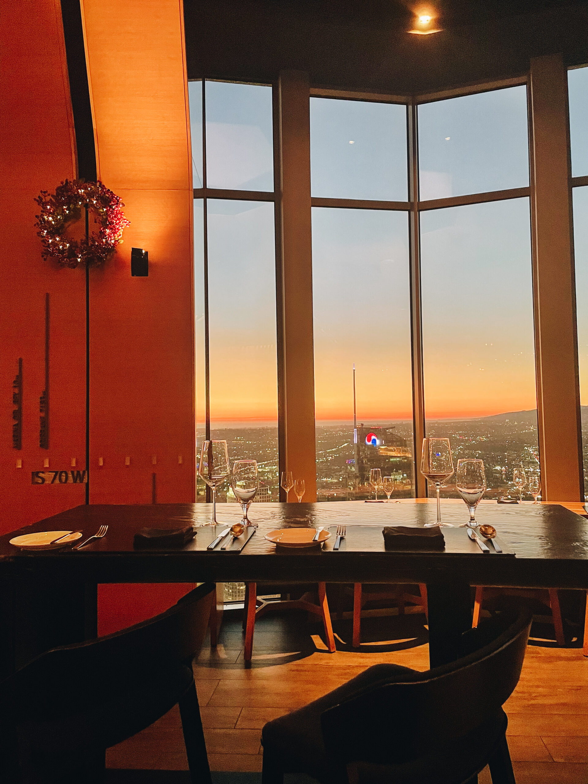 Dining table at 71 Above restaurant in Los Angeles