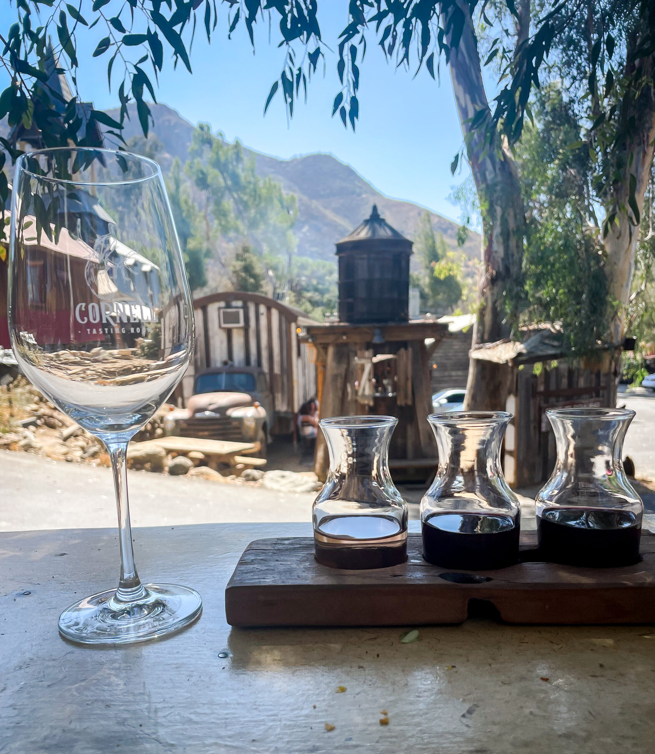 The Old Place Malibu restaurant outdoors wine flight