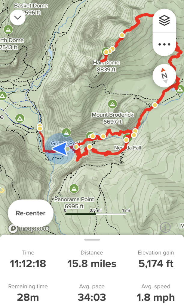 All Trails data from hiking Half Dome