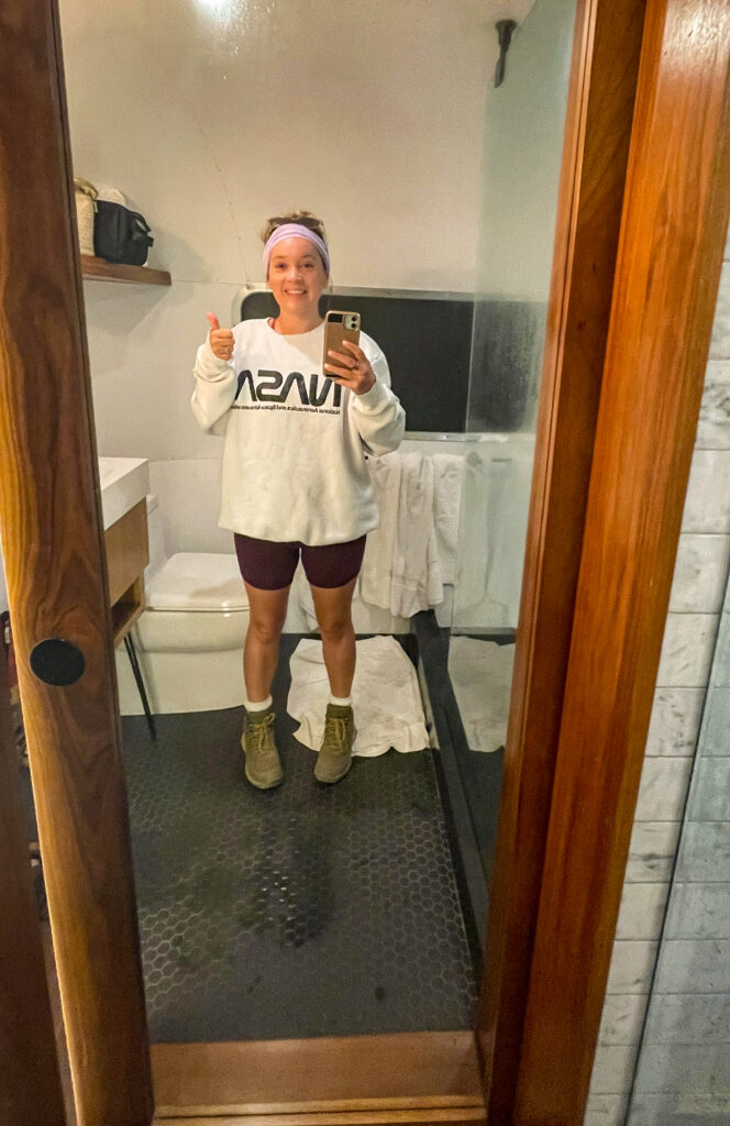 Hannah mirror selfie ready for hiking Half Dome in Yosemite