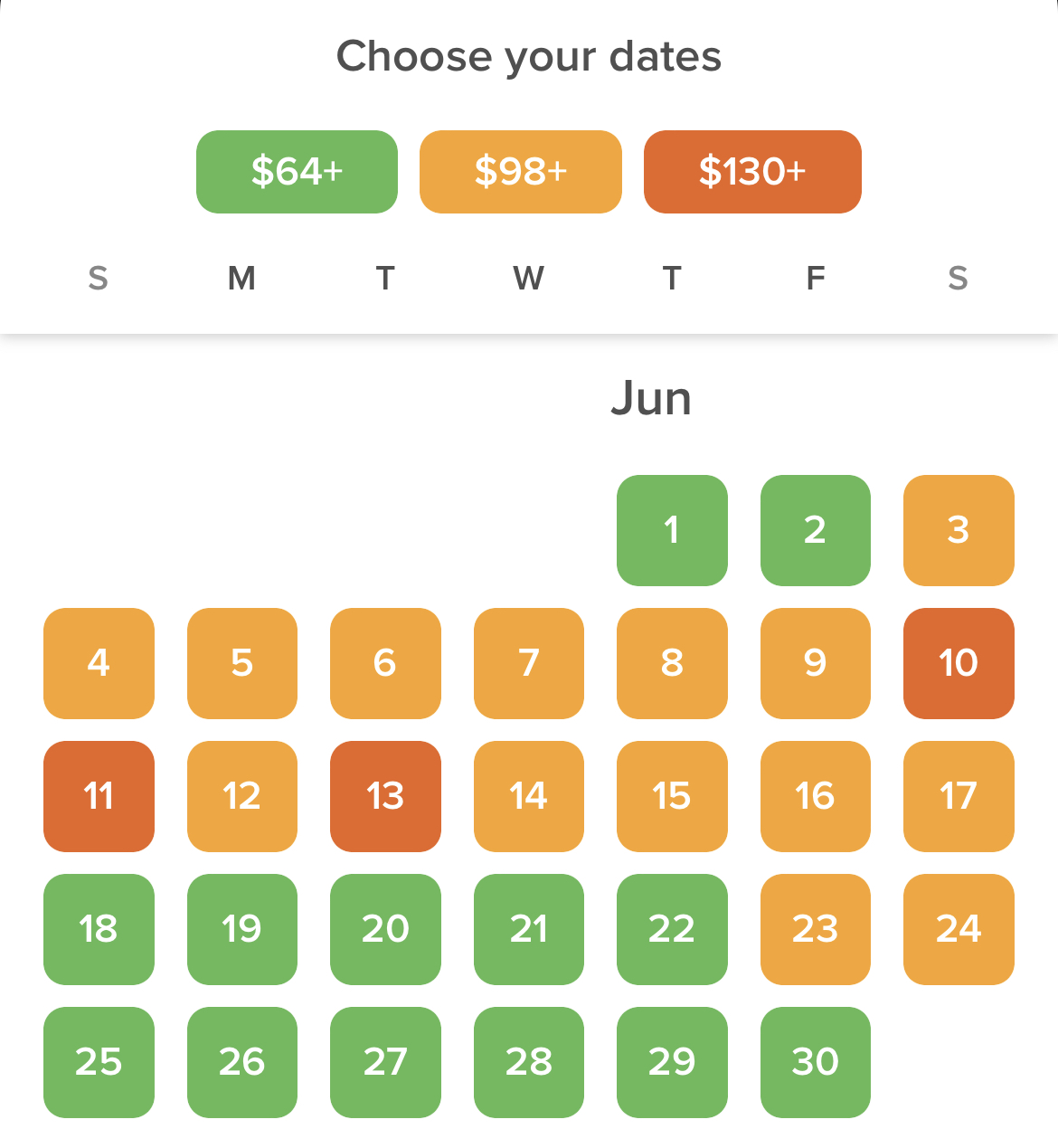Screenshot from the Hopper app hotel deal finder calendar