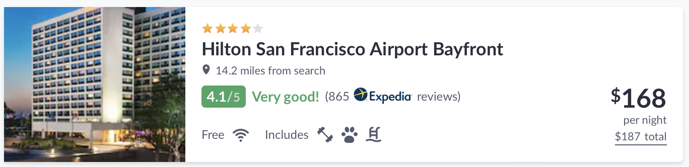 Screenshot from Hotwire of Hilton hotel in San Francisco
