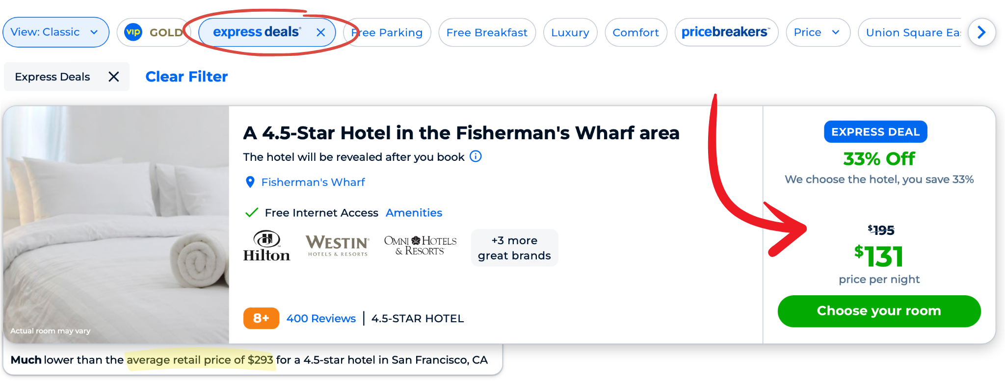 Screenshot of Express Deal hotel offer from Priceline