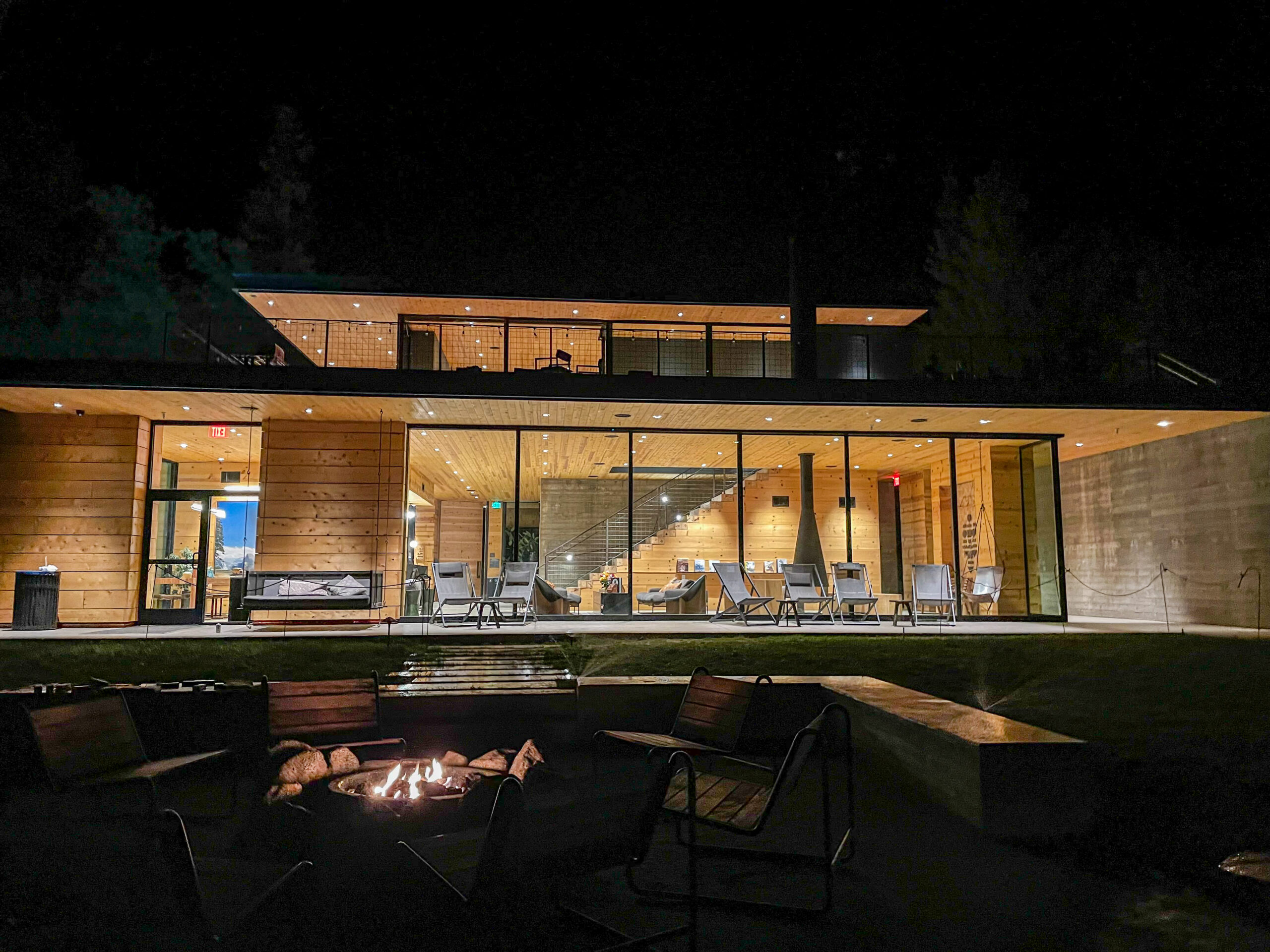 Lodge at Autocamp Yosemite at night