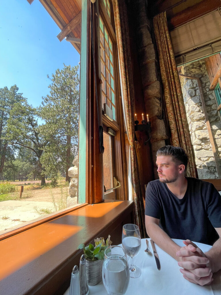 Cody eating brunch at Ahwahnee Dining Room in Yosemite National Park 