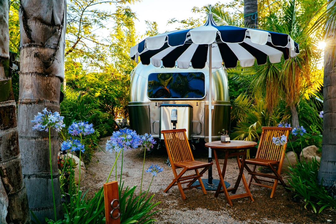 Airstream and outdoor sitting area 