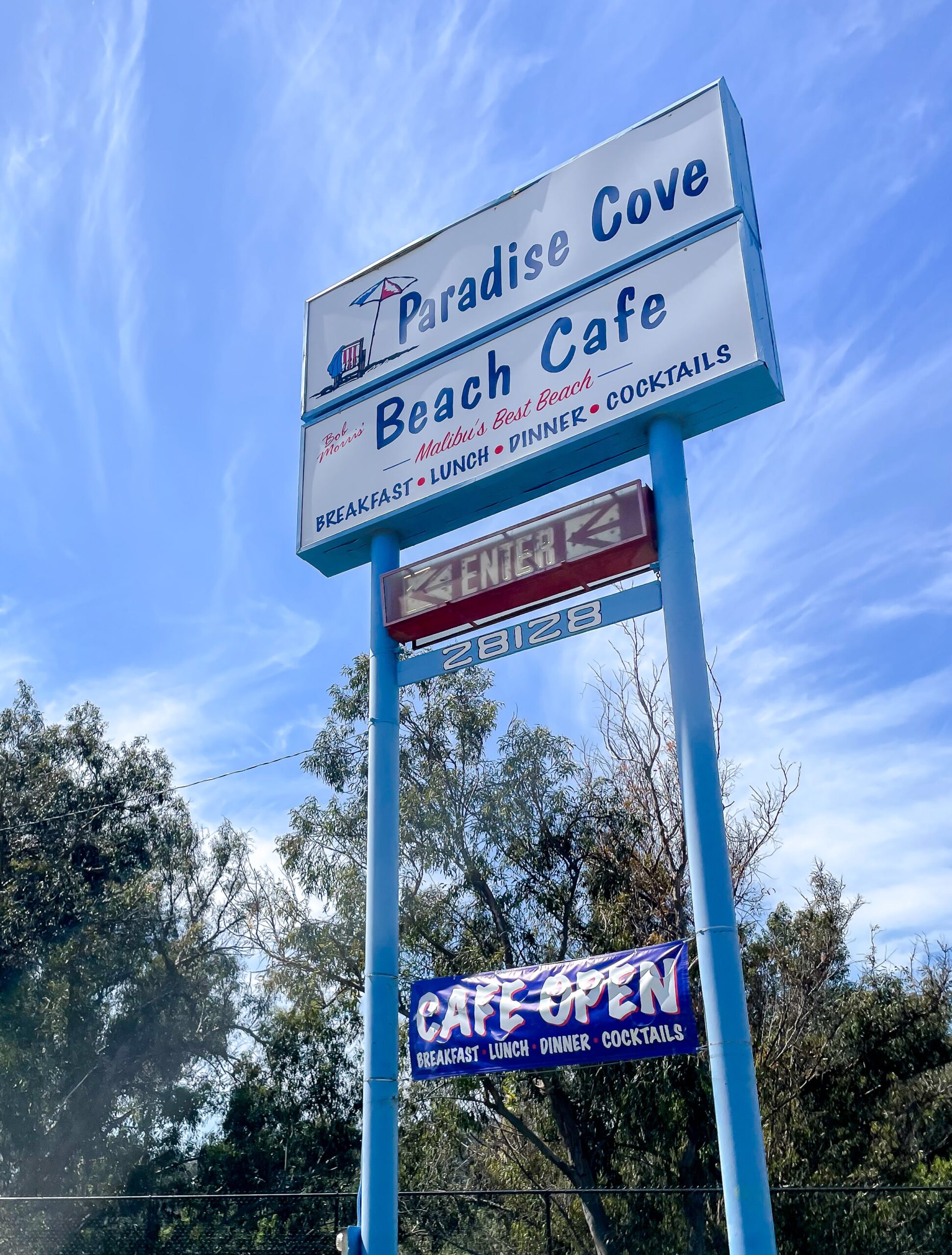 Paradise cove beach cafe sign