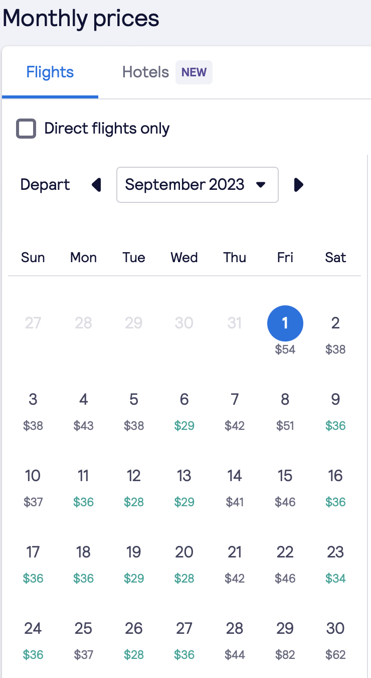 Flight Price Calendar 2025 