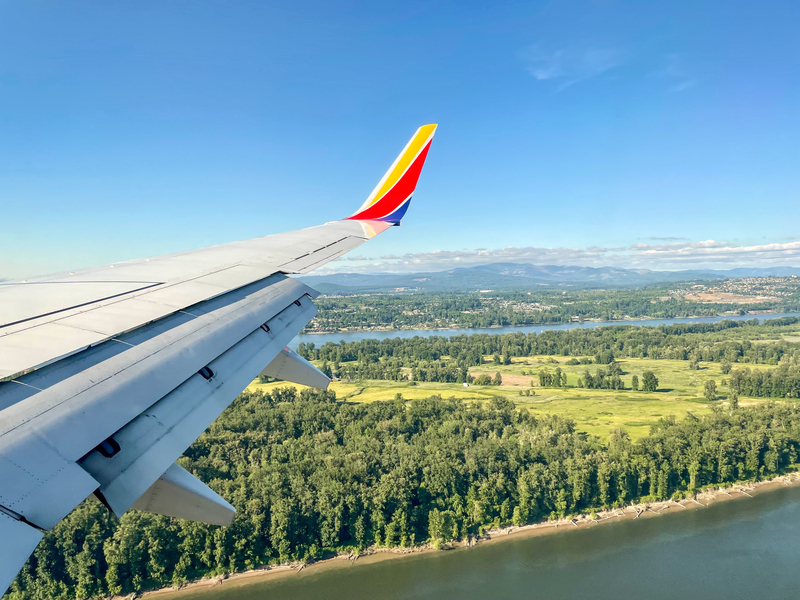 Southwest Airlines flight landing into Portland Airport
