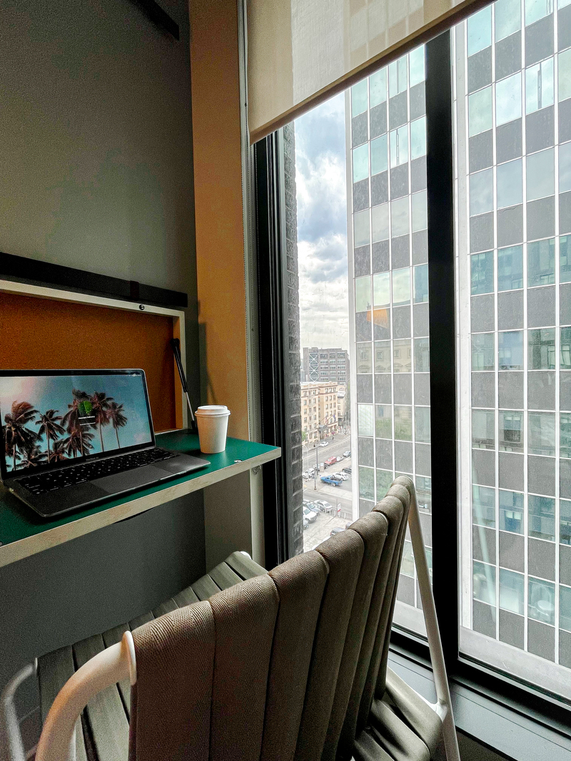 Monty Hotel Downtown Portland view with Desk and Laptop