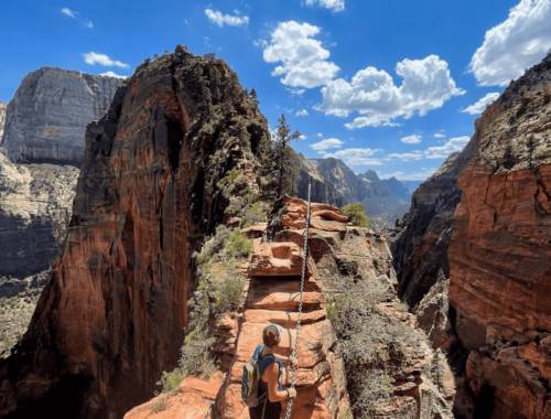 girl hiking Angels Landing in Zion