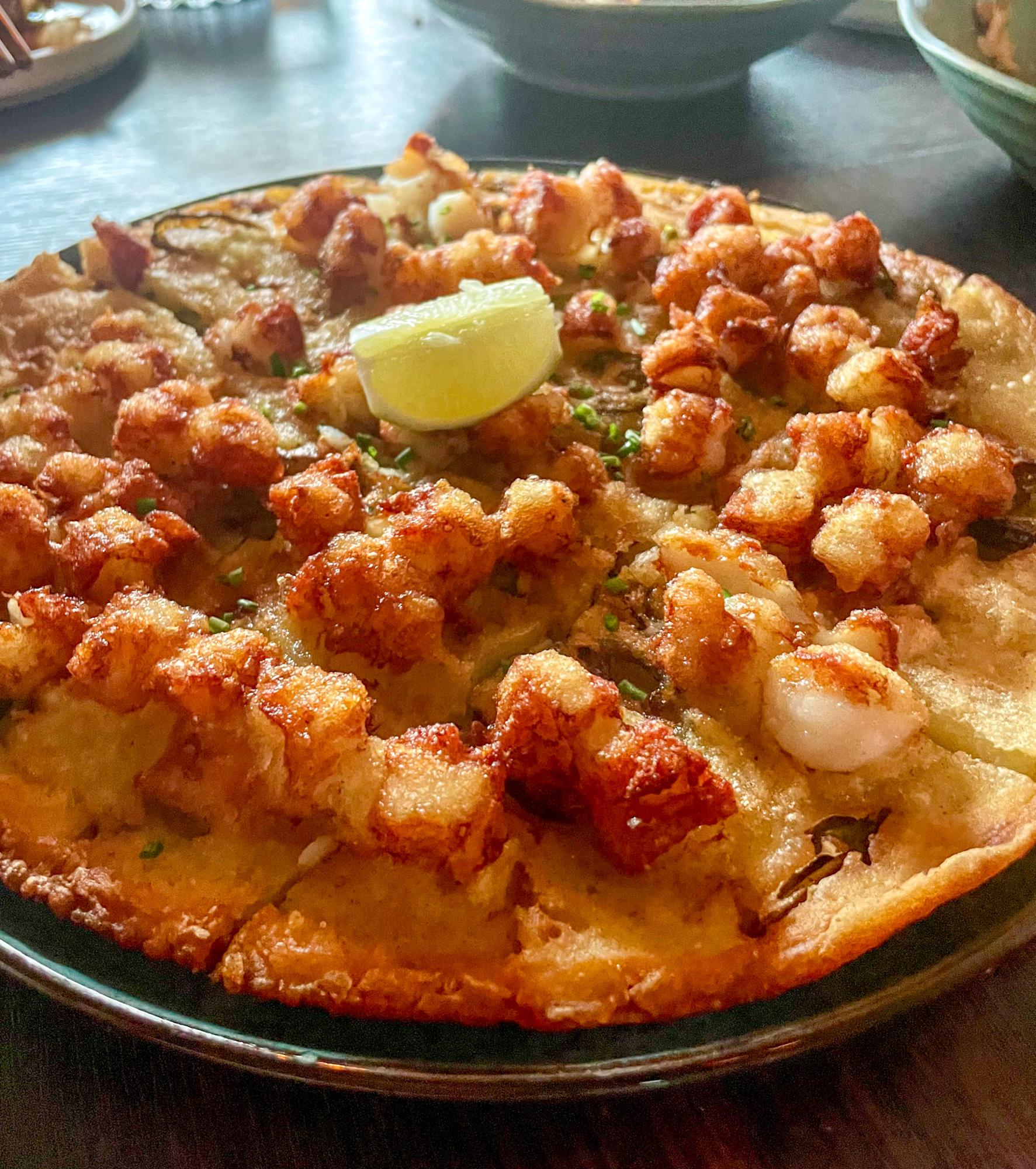 Scallop pancake pizza