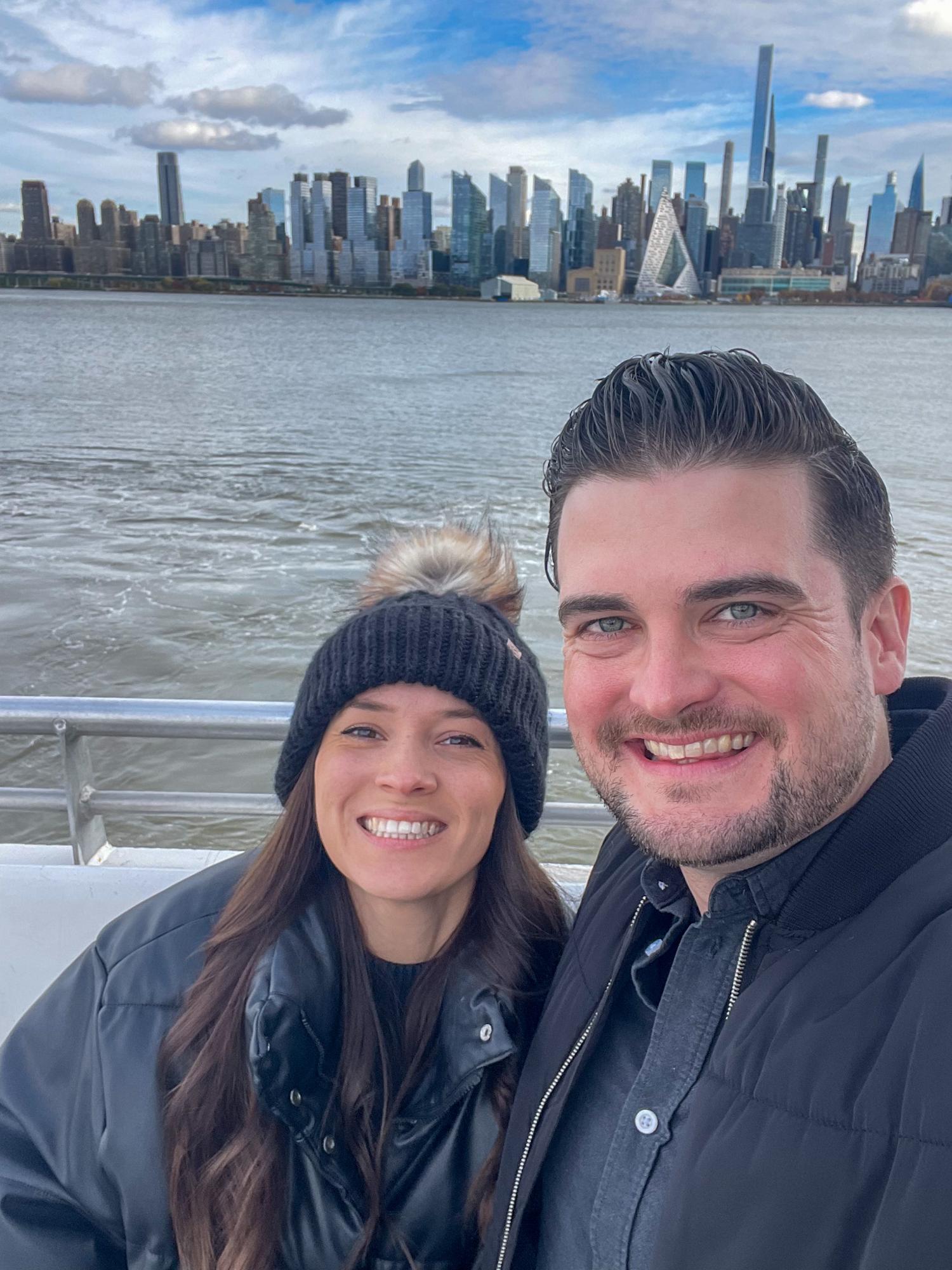 Man and women on the ferry to NYC